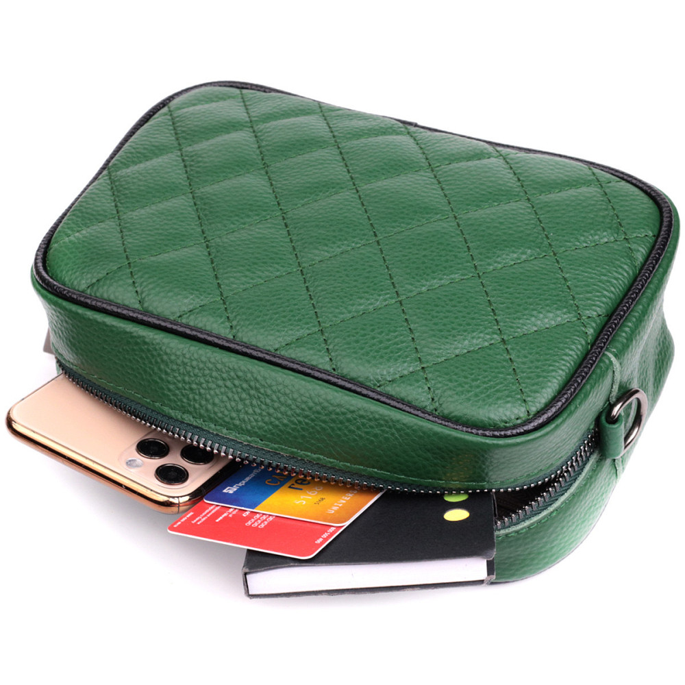 Стьобана жіноча сумка з натуральної шкіри 22857 Vintage Зелений Київ - фото 8