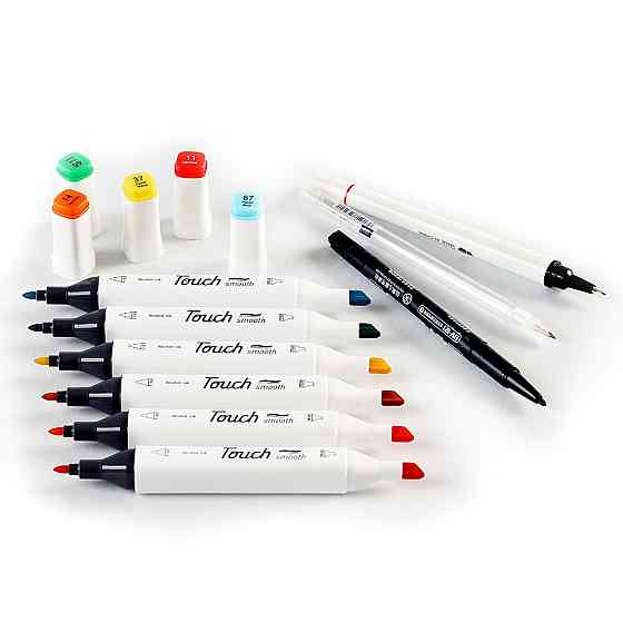 Набор спиртовых маркеров двусторонних Touch Smooth для рисования 40 штук+Подставка канцелярская черная Каменец-Подольский