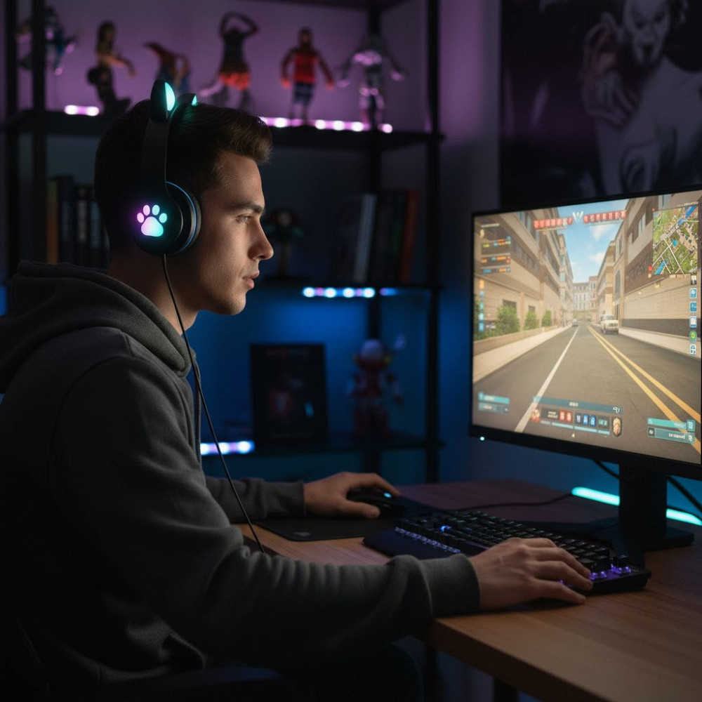 Бездротові навушники з котячими вушками, VZV-23M, Сині / Дитячі Bluetooth навушники з мікрофоном Київ - фото 2