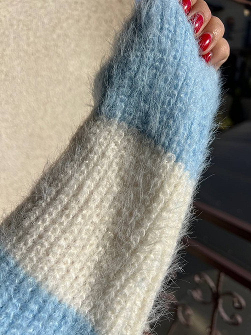 Свитер женский A-N 2157 широкая полоса короткий пушистый ангора, голубой, 42-46 Киев - изображение 3