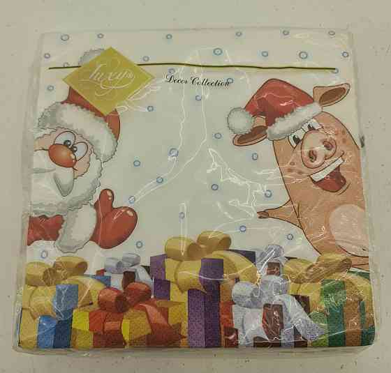 Новогодняя бумажная салфетка (ЗЗхЗЗ, 20шт) LuxyНГ Веселая парочка(1228) (1 пачка) Харьков