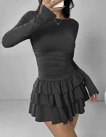 Жіноча базова міні сукня з пишною спідничкою віскоза. Графіт Одеса
