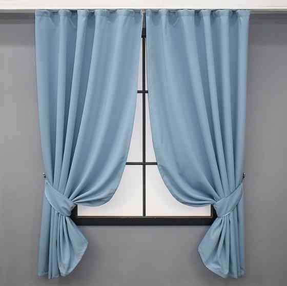 Комплект коротких штор VR-Textil Блэкаут Midnight № 1676ш Голубой 140х170 см 2 шт (35-0324) Киев