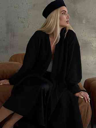 Жіночий затишний оверсайз кардиган із поясом альпака Чорний Одеса