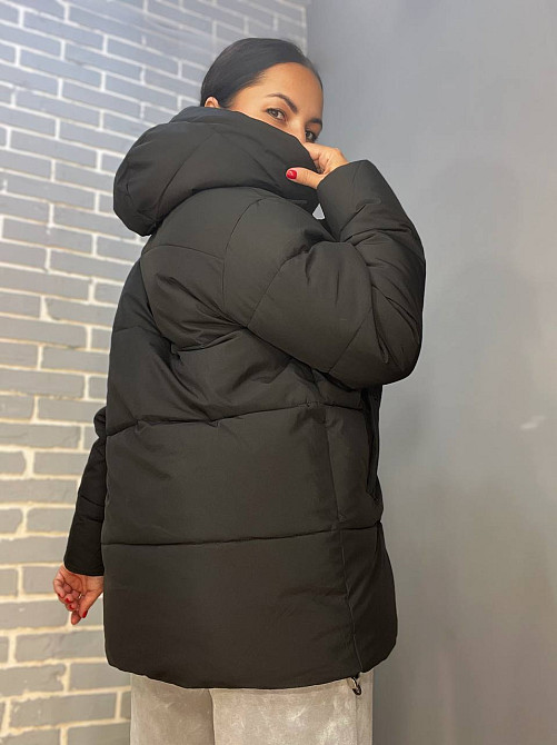 Куртка жіноча подовжена подвійна застібка з капюшоном Lady Yep 9010 чорна, чорний, 46 Київ - фото 5