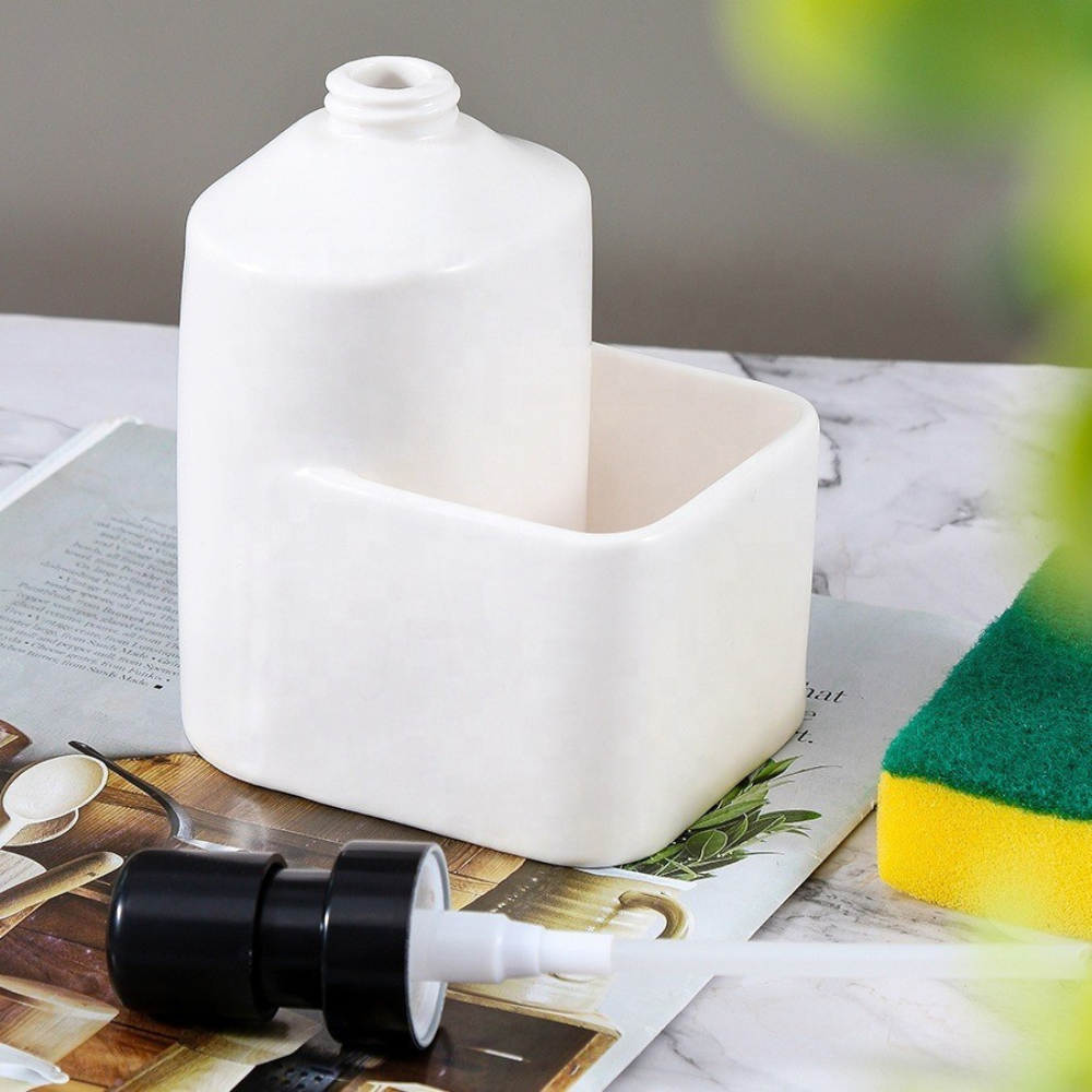 Диспенсер-дозатор для мыла керамический для ванной и кухни 380 мл, для жидкого мыла и моющего средства, белый Каменец-Подольский - изображение 2