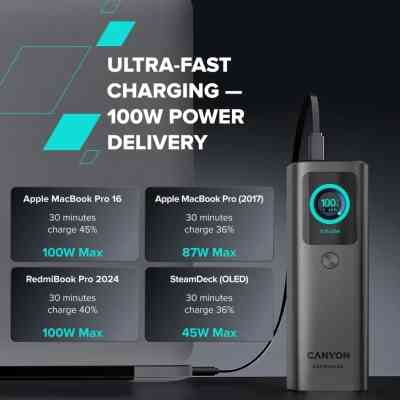 Батарея универсальная Canyon 20000mAh OnPower 265 PD/100W (CNS-CPB265DG) Винница