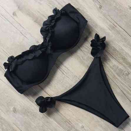 Купальник раздельный с рюшами пуш ап женский S черный Киев