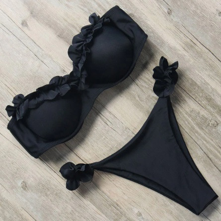 Купальник з рюшами роздільний жіночий пуш ап S чорний Київ - фото 1