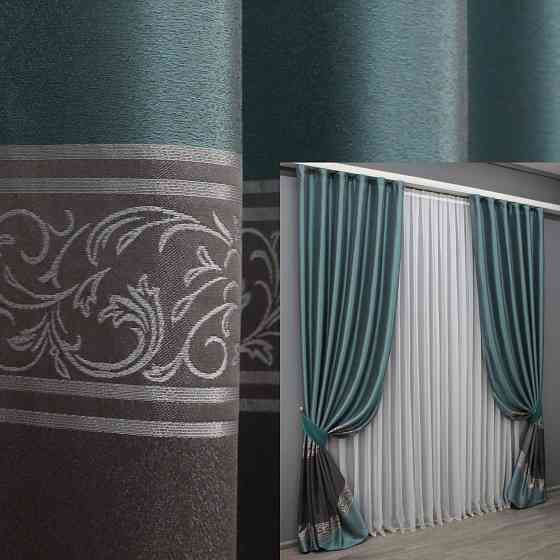 Комплект готових штор VR-Textil ANZIO № 1465ш Бірюзовий з графітовим 130х270 см 2 шт (39-0055) Київ