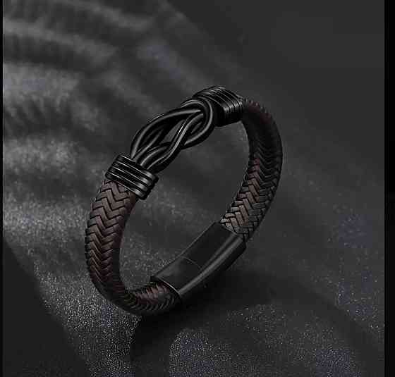 Чоловічий плетений браслет зі штучної шкіри з магнітною застібкою Київ