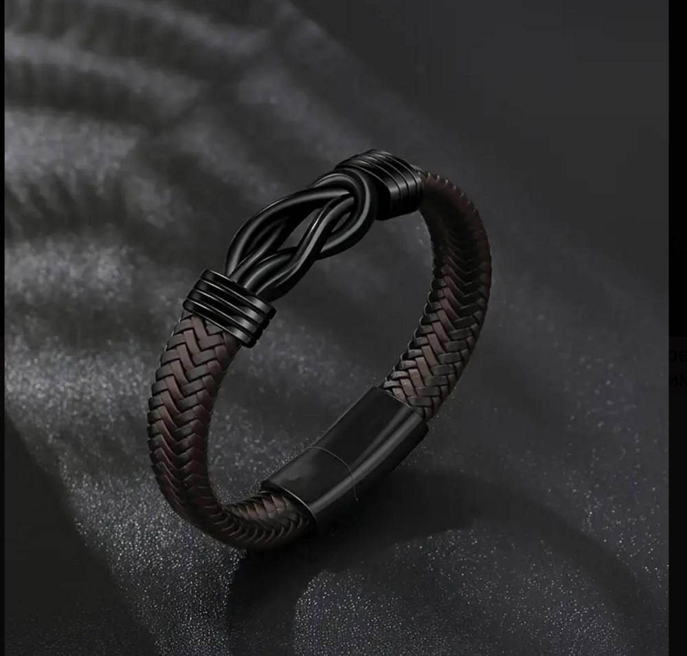 Чоловічий плетений браслет зі штучної шкіри з магнітною застібкою Київ - фото 3
