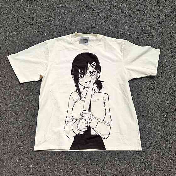 Футболка чоловіча з принтом аніме Людина-бензопила Кобені Хігасхійама Кніфе манга оверсайз (S/M/L) Черний Дніпро