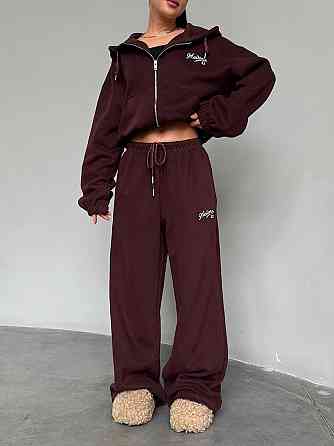 Жіночий теплий прогулянковий костюм-двійка: кофта та штани тринитка на флісі Бордо, 42/44 Одеса