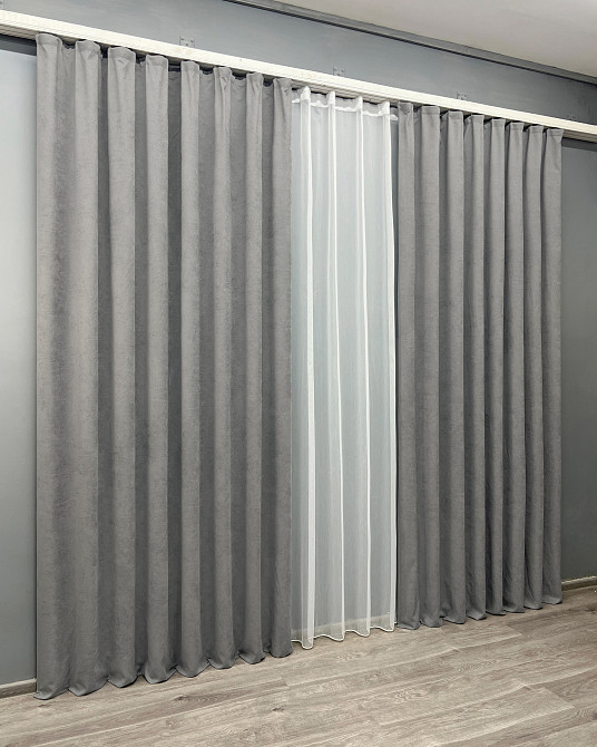 Комплект готових штор VR-Textil Мікровелюр Petek YL № 2012ш Сірий 150х270 см 2 шт (33-1021) Київ - фото 4