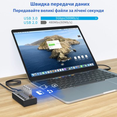 Концентратор Dynamode 5 ports USB3.0 to 4*USB3.0+2.4А Power Adapter 1A/12V (DM-UH-P405-G) Винница - изображение 10