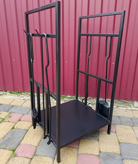 Кований набір для каміну LOFT №9 з дровницею (стійка, совок, щітка, кочерга, щипці) Київ - фото 2