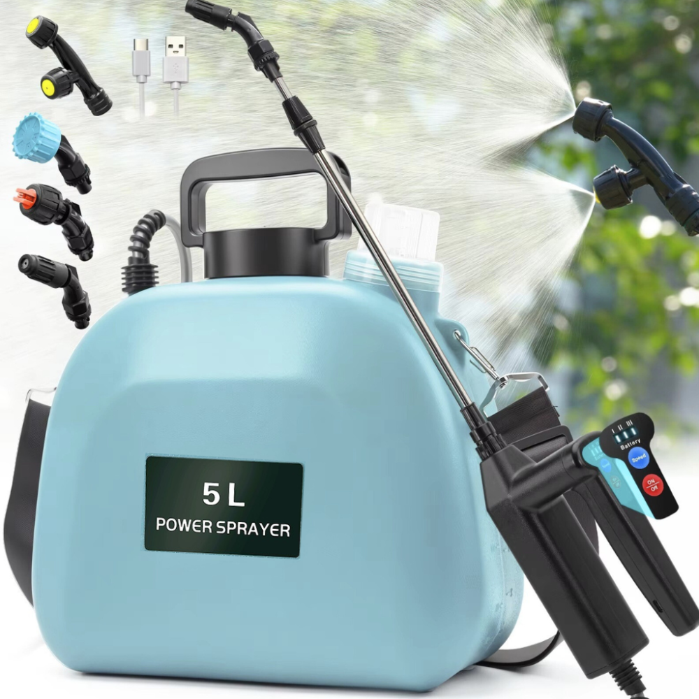Ручной опрыскиватель аккумуляторный на 5 литров наплечный портативный для сада и огорода садовый пластиковый голубой Каменец-Подольский - изображение 1