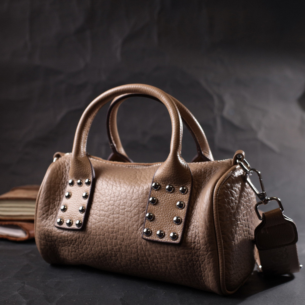 Сумка женская с металлическими акцентами на ручках из натуральной кожи Vintage 22368 Бежевая Киев - изображение 9