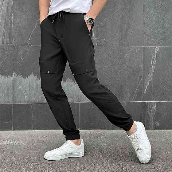 Джогери чоловічі штани Pobedov Vershyna плащівка Софт демісезонні з кишенями та манжетами чорні Одеса