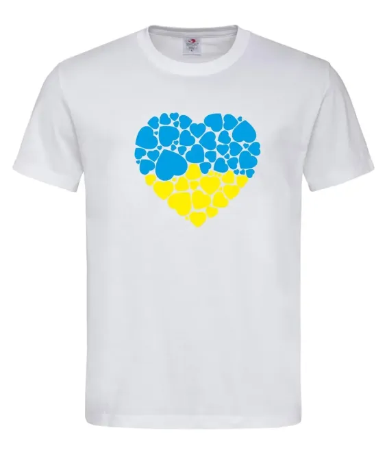 Футболка «Сердце Украины» с жёлто-голубыми сердечками Белый, L Городище - изображение 1