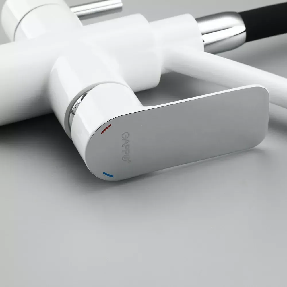 Змішувач для кухні з підключенням до фільтру GAPPO G4348 з гнучким виливом, білий/чорний Київ - фото 3