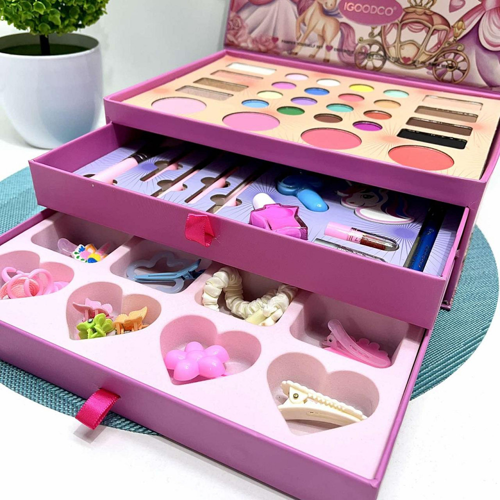 Набір дитячої косметика тіні рум'яна хайлайтер аксесуари лак для нігтів пилочка Рожевий (IG 3146) Чернігів - фото 8