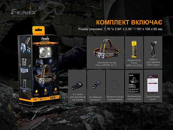 Ліхтар налобний Fenix ​​HP25R V2.0 1600лм 290м Type-C з кріпленням на шолом Вінниця