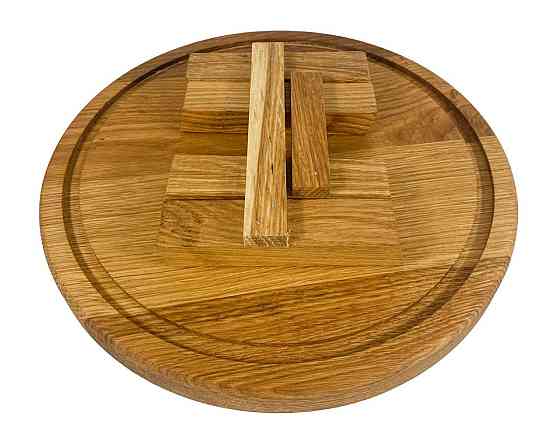 Круглий складний столик з дуба, піднос сервірувальний дерев'яний з ніжками 30×30см Кам'янець-Подільський