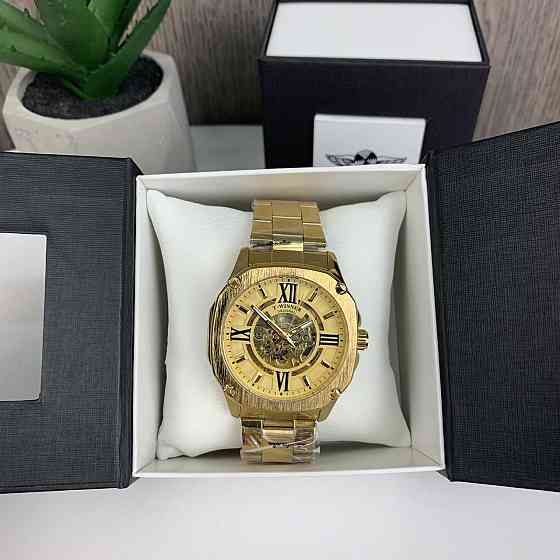 Якісний чоловічий механічний годинник Winner GMT-1159 Gold золото, наручний годинник Віннер скелетон 2022 ( 21478 ) Харків