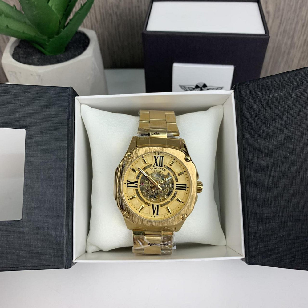 Якісний чоловічий механічний годинник Winner GMT-1159 Gold золото, наручний годинник Віннер скелетон 2022 ( 21478 ) Харьков - изображение 3