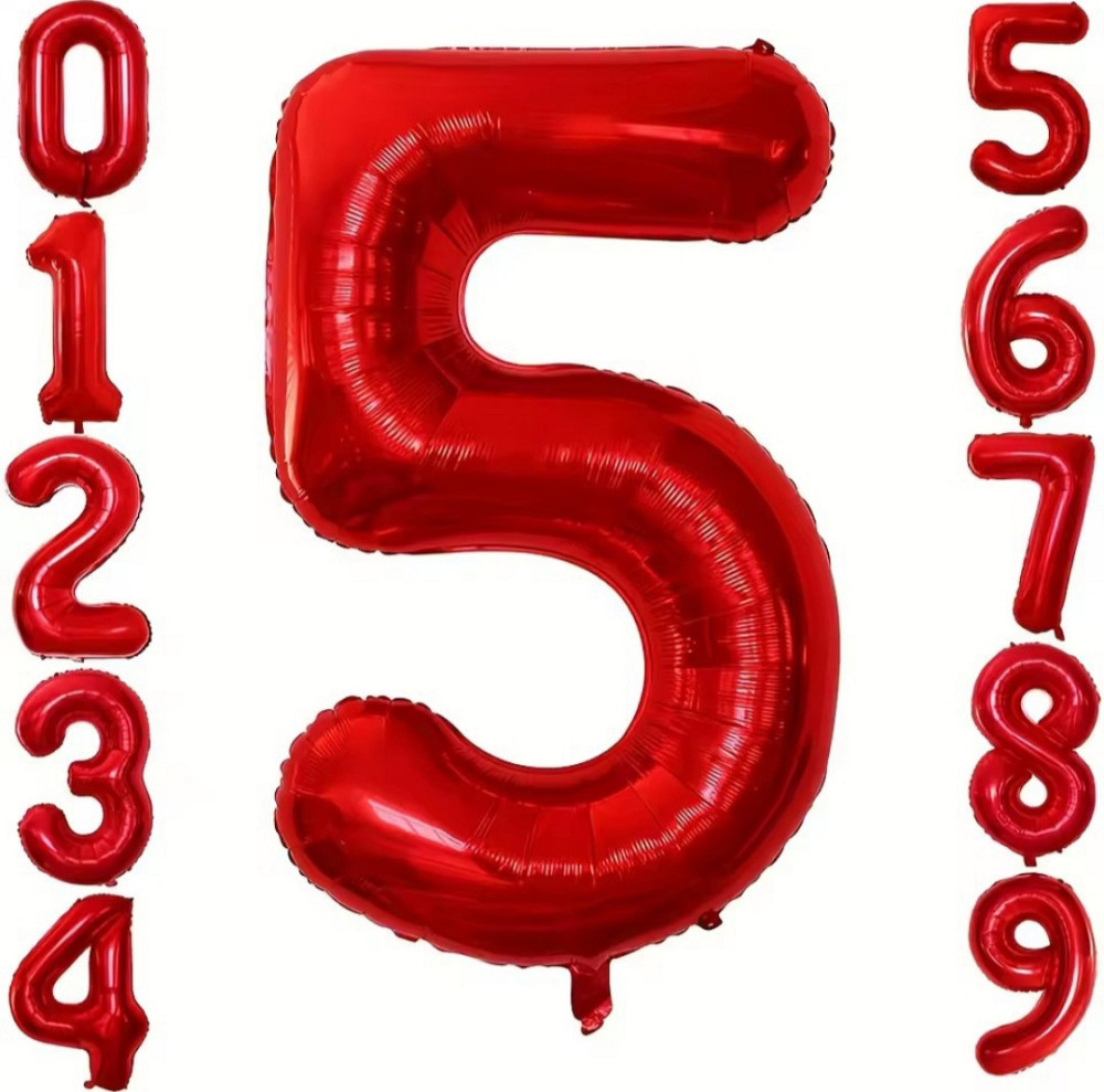 Цифра фольгированная 5 красный 32