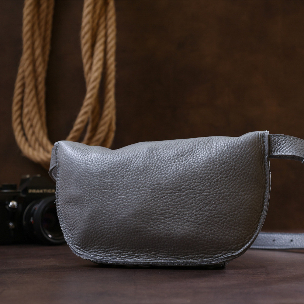 Оригінальна жіноча бананка із натуральної шкіри Shvigel 16379 Сірий Київ - фото 8