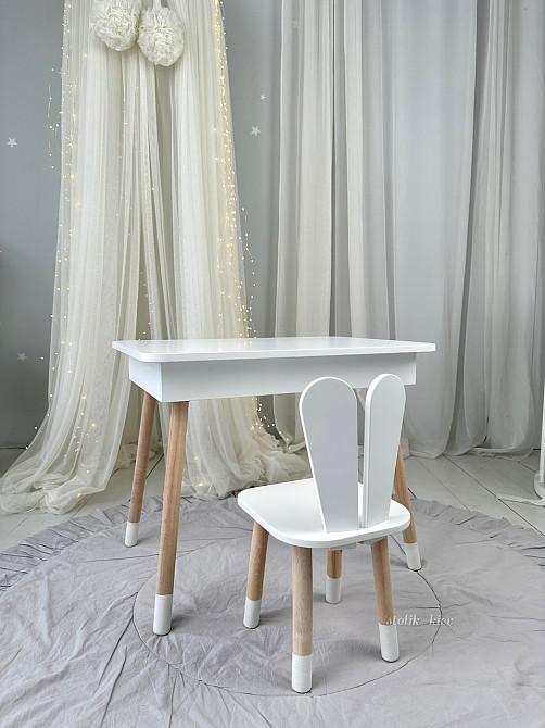 Детский столик и стульчик зайчик белый. Столик с нишей для карандашей и разукрашек Киев - изображение 6