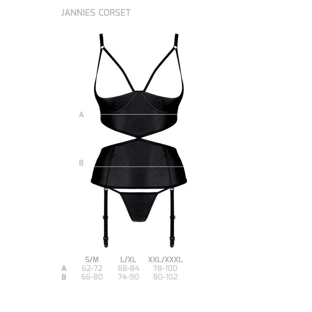 Корсет з відкритими грудьми Passion JANNIES CORSET XXL/XXXL black, стрінги в наборі Sex Aura Київ - фото 5