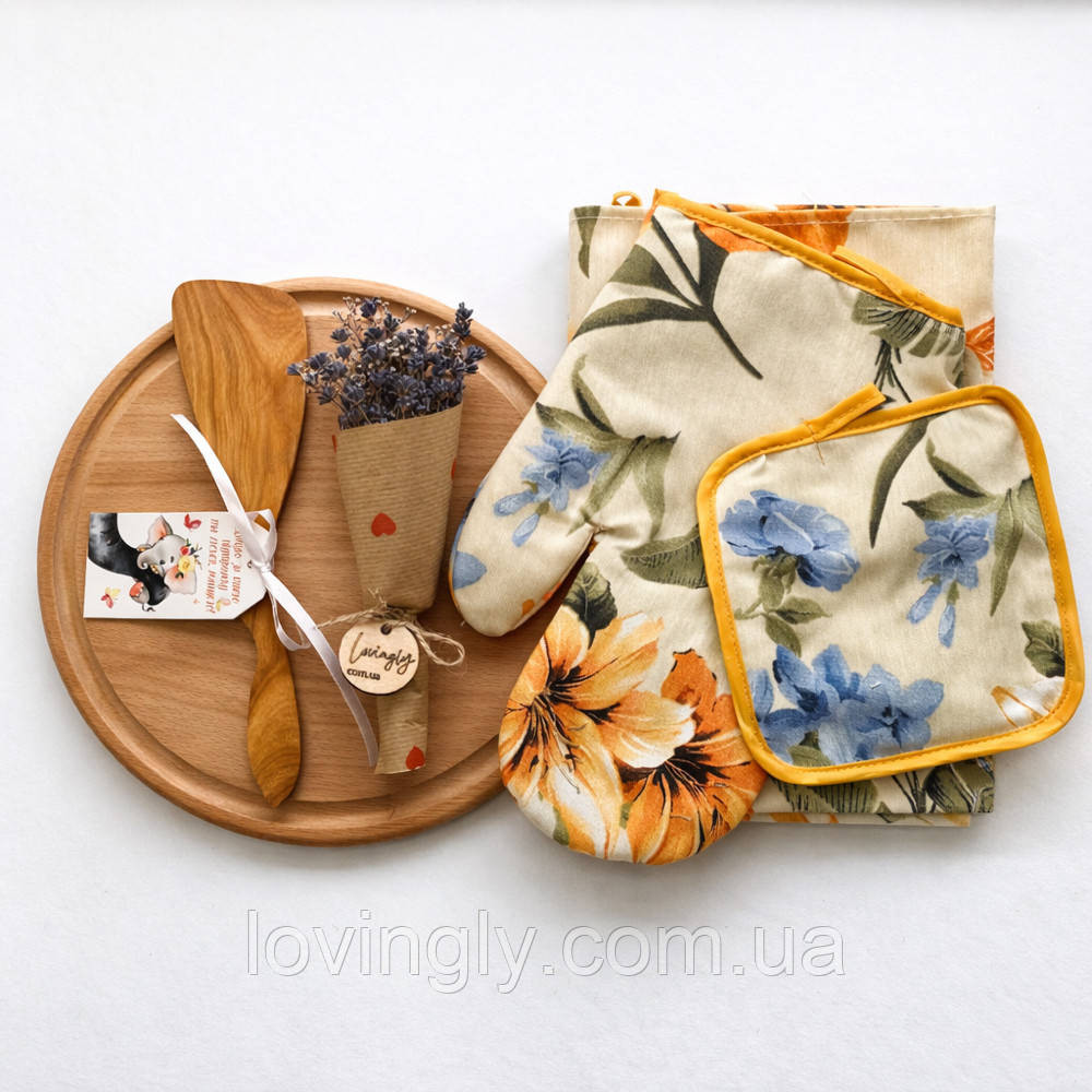 Подарок для мамы-кухонный набор текстиля с разделочной доской и деревянной лопаткой Ирпень - изображение 6