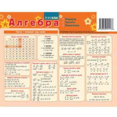 Картонка - підказка: Алгебра 7-11 клас (20*15 см), шт Киев