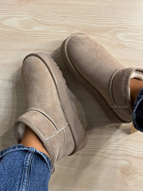 Уггі жіночі Hengji 25-3 натуральна замша короткі на високій підошві бежеві, 39, 24,5 см Київ - фото 1