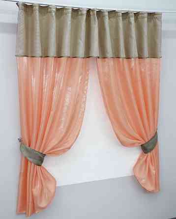 Кухонные шторы VR-Textil № 073к с ламбрекеном и подхватами персиковый с бежевым 270х170 см (52-0210) Киев