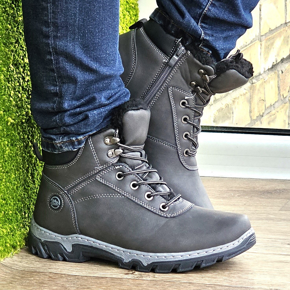 Ботинки Зимние Мужские на Меху Серые Зима Мех Прошитые (размеры: 40,41,42,43,44,45) Видео Обзор Днепр - изображение 1