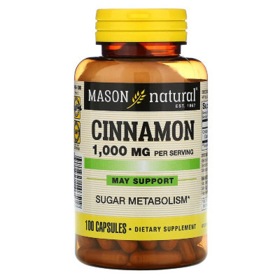 Травы Mason Natural Корица 1000 мг, Cinnamon, 100 капсул (MAV-14651) Винница - изображение 1