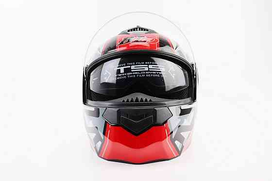 Шолом модуляр, закритий з відкидним підборіддям+відкидні окуляри BLD-159 S (55-56см), ЧОРНО-ЧЕРВОНИЙ Киев