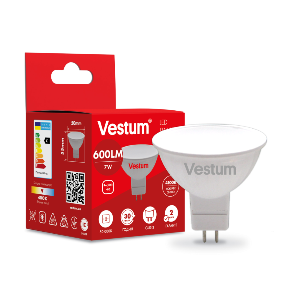 Світлодіодна лампа Vestum MR16 7W 4100K 220V GU5.3 1-VS-1510 Дніпро - фото 1