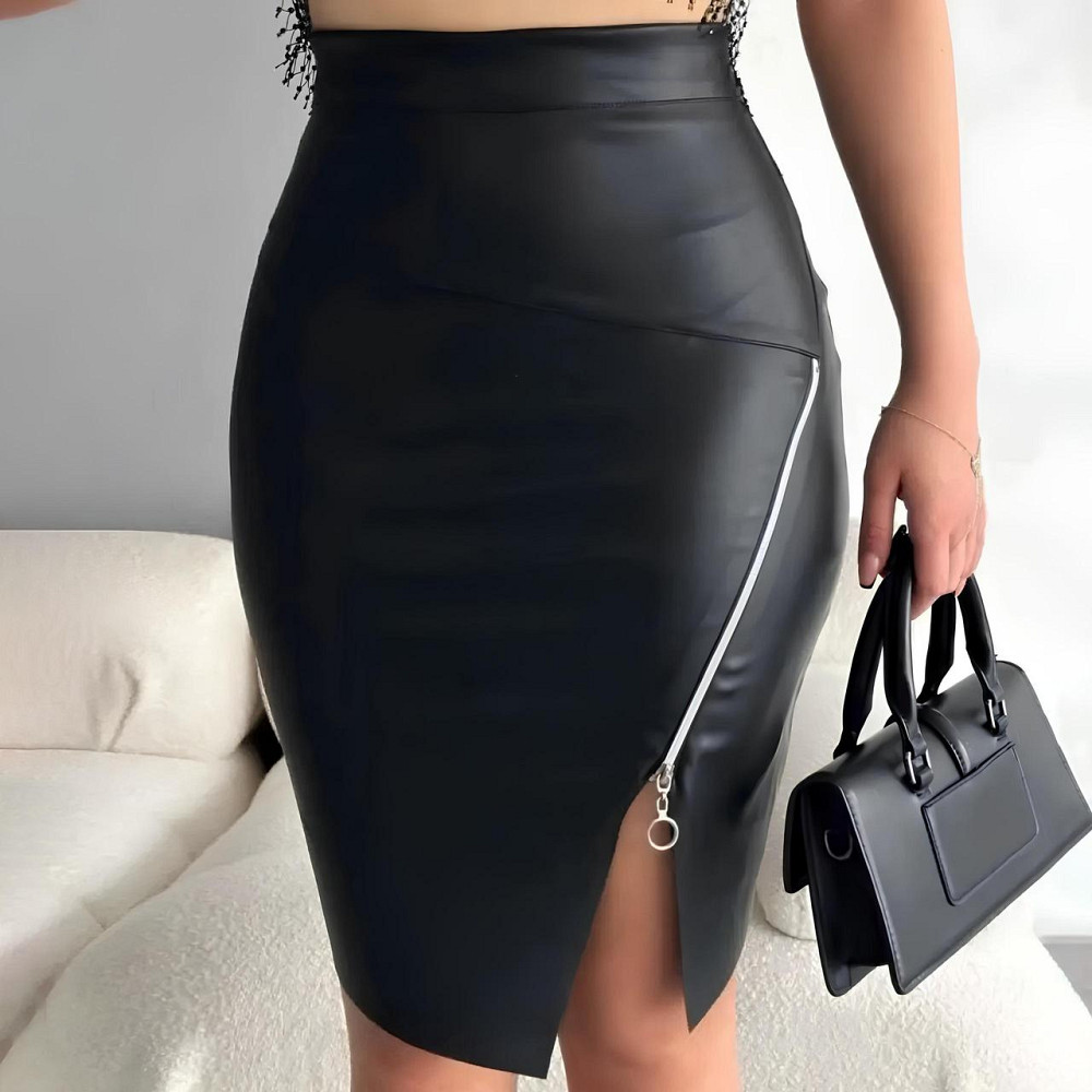 Спідниця з екошкіри до коліна "Dakota" оптом | Батал Чорний, 52 Київ - фото 1