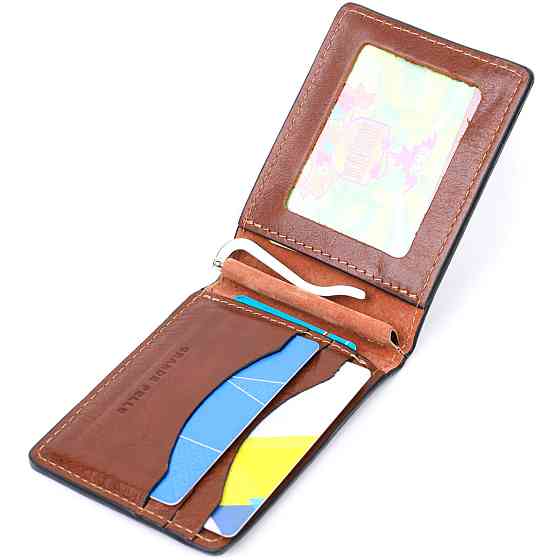 Зручний шкіряний затискач для грошей GRANDE PELLE 11636 Коричневий Київ