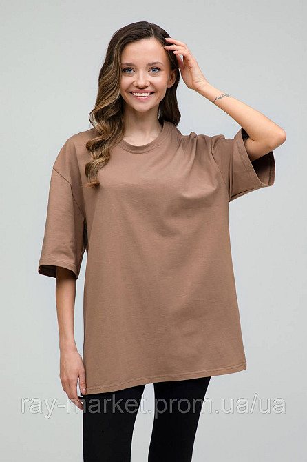 Набір футболок оверсайз жіночих 2 шт "U0104-Cream-Brown" L/XL Київ - фото 3