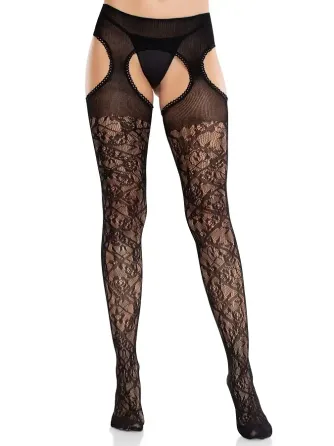 Колготки Leg Avenue Cross Hatch Floral Lace Suspender Hose One Size Львів