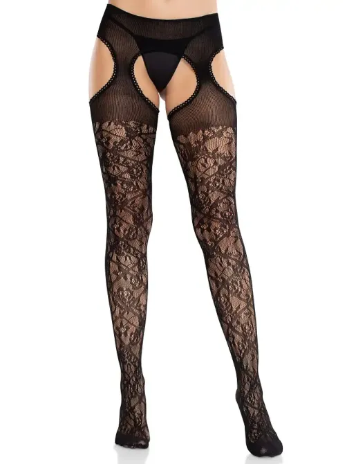 Колготки Leg Avenue Cross Hatch Floral Lace Suspender Hose One Size Львів - фото 2