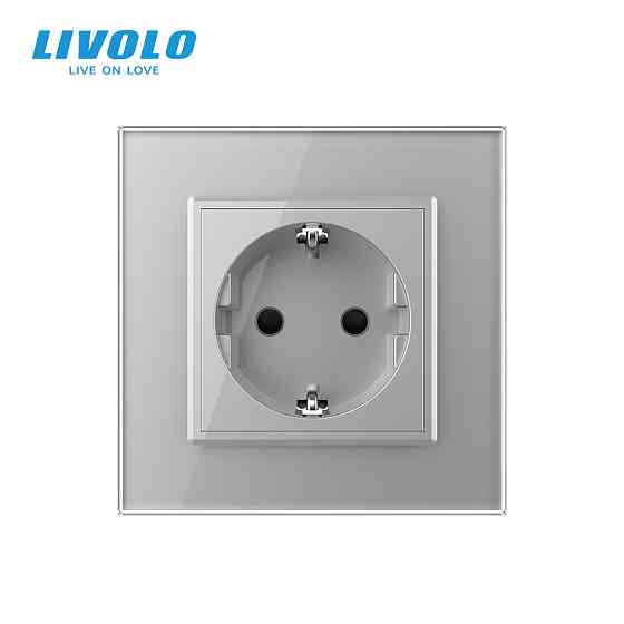 LIVOLO Електрична розетка з заземленням LIVOLO, сіра, скляна рамка, шторки, 250В 16А (VL-C7C1EU Коломия