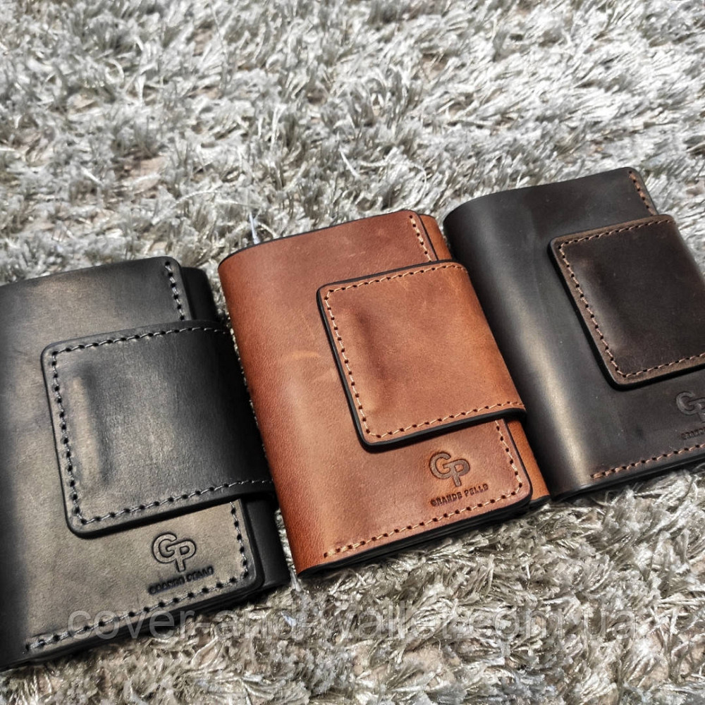 Маленький мужской кошелек из винтажной кожи на магнитах Grande Pelle Киев - изображение 10